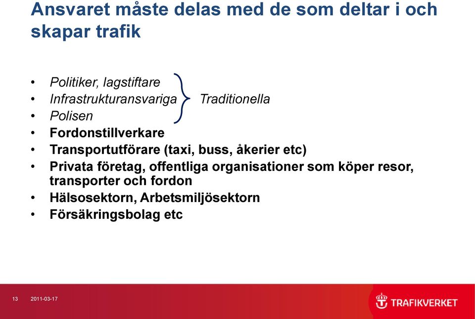 (taxi, buss, åkerier etc) Privata företag, offentliga organisationer som köper