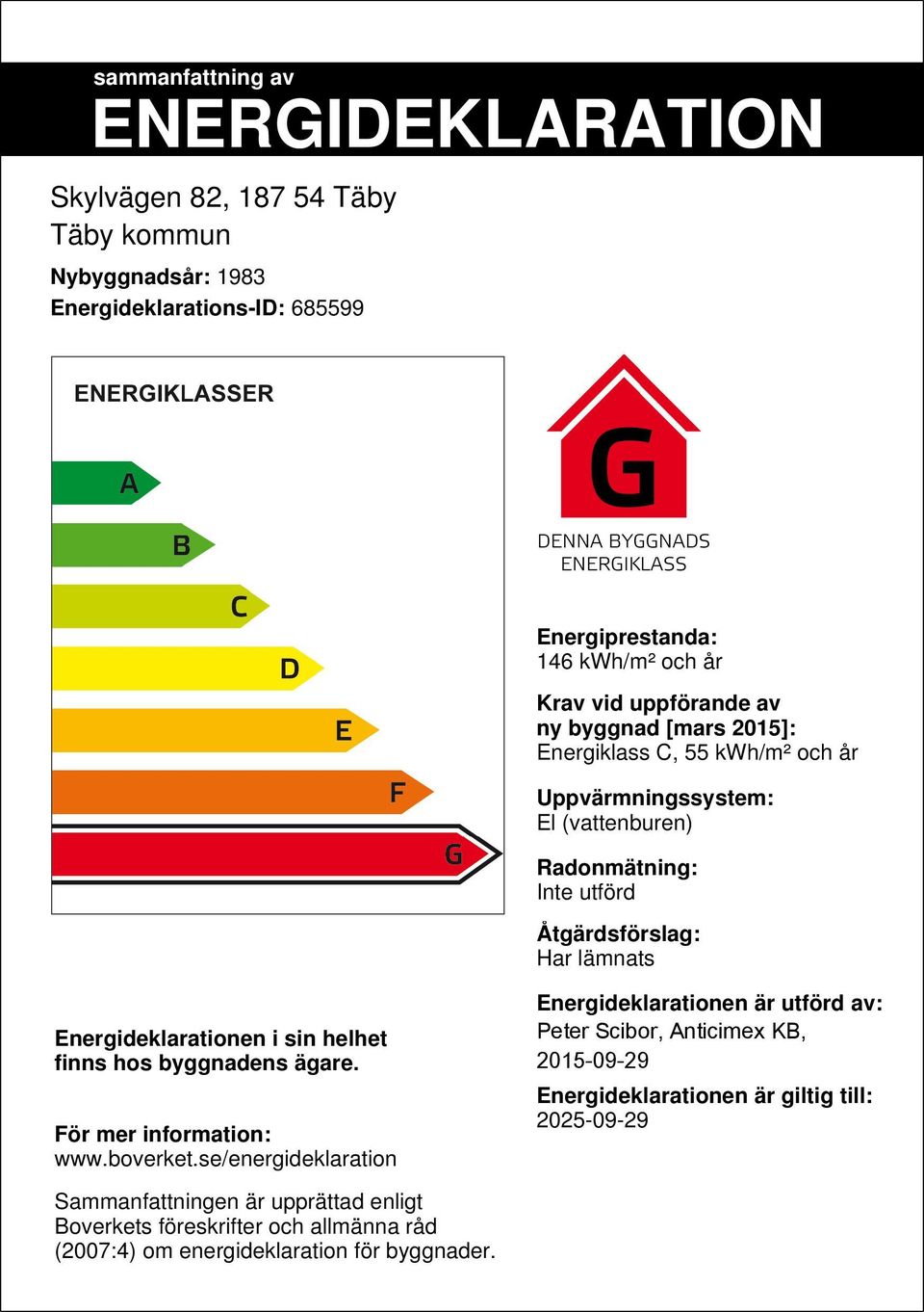 Energideklarationen i sin helhet finns hos byggnadens ägare. För mer information: www.boverket.