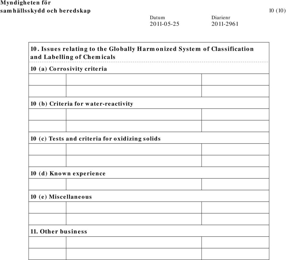 Labelling of Chemicals 10 (a) Corrosivity criteria 10 (b) Criteria for