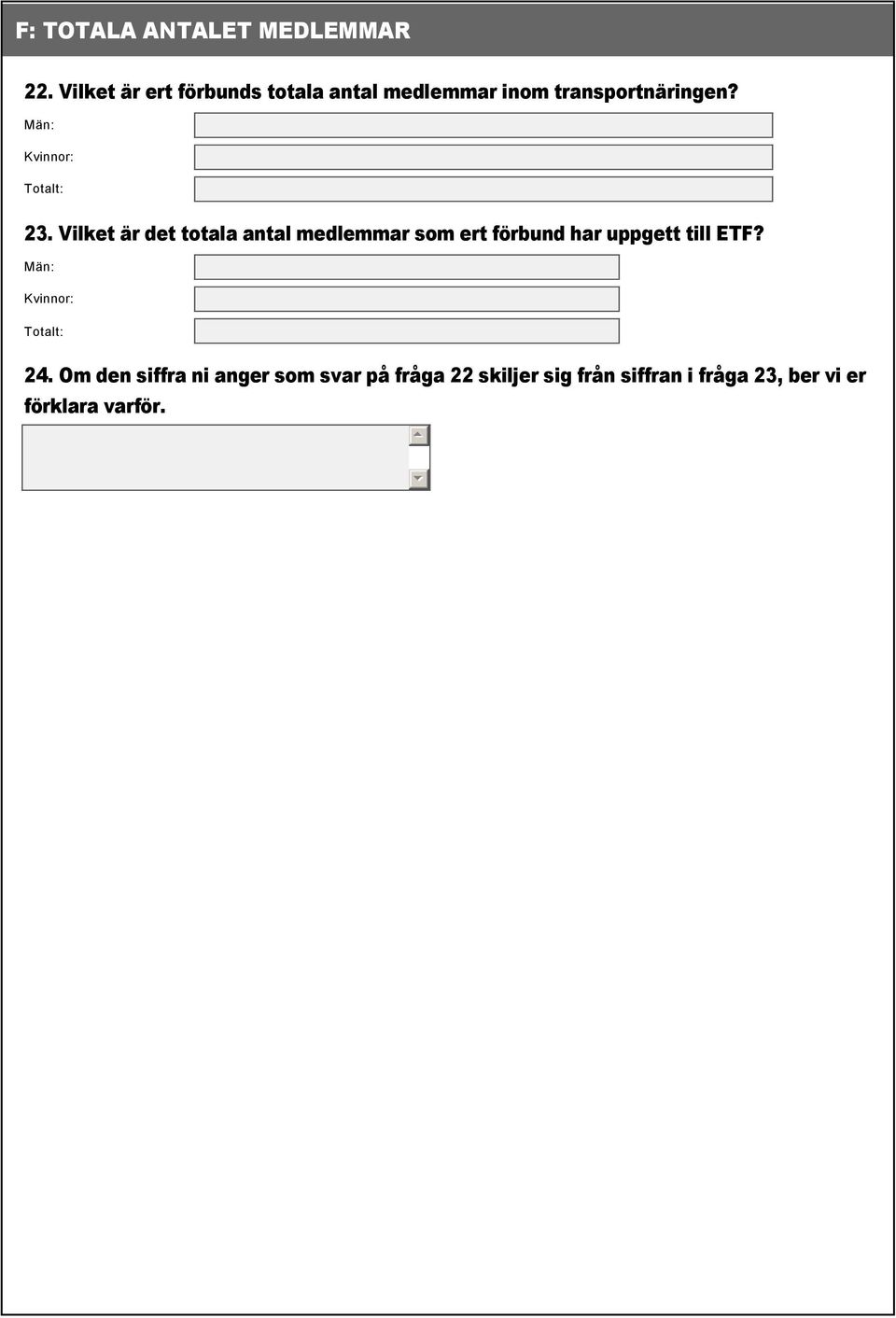 Vilket är det totala antal medlemmar som ert förbund har uppgett till ETF?