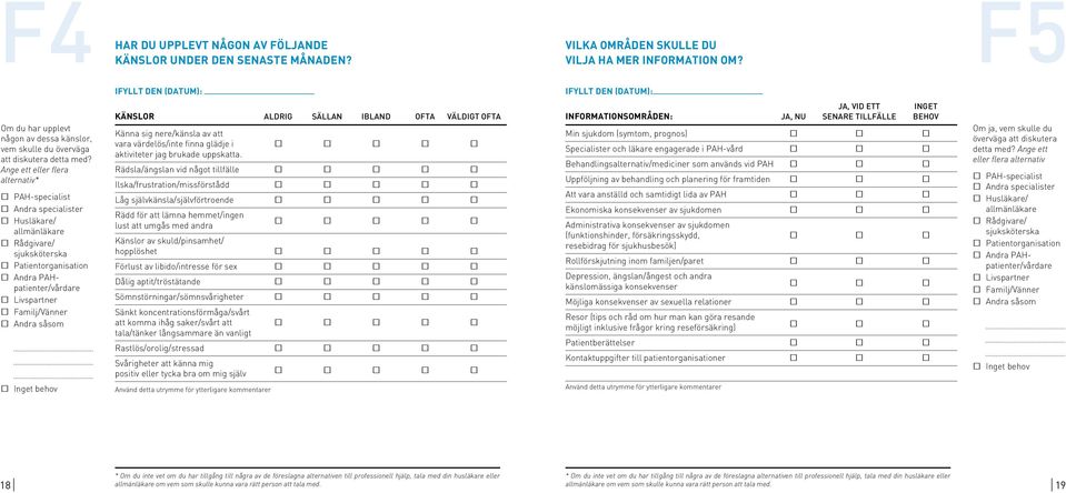 Ange ett eller flera alternativ* PAH-specialist Andra specialister Husläkare/ allmänläkare Rådgivare/ sjuksköterska Patientorganisation Andra PAHpatienter/vårdare Livspartner Familj/Vänner Andra