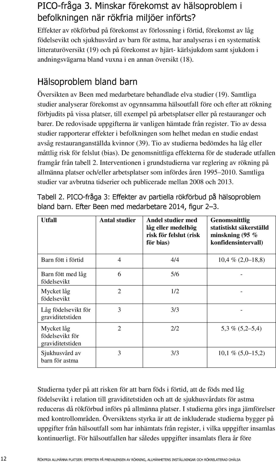 hjärt- kärlsjukdom samt sjukdom i andningsvägarna bland vuxna i en annan översikt (18). Hälsoproblem bland barn Översikten av Been med medarbetare behandlade elva studier (19).