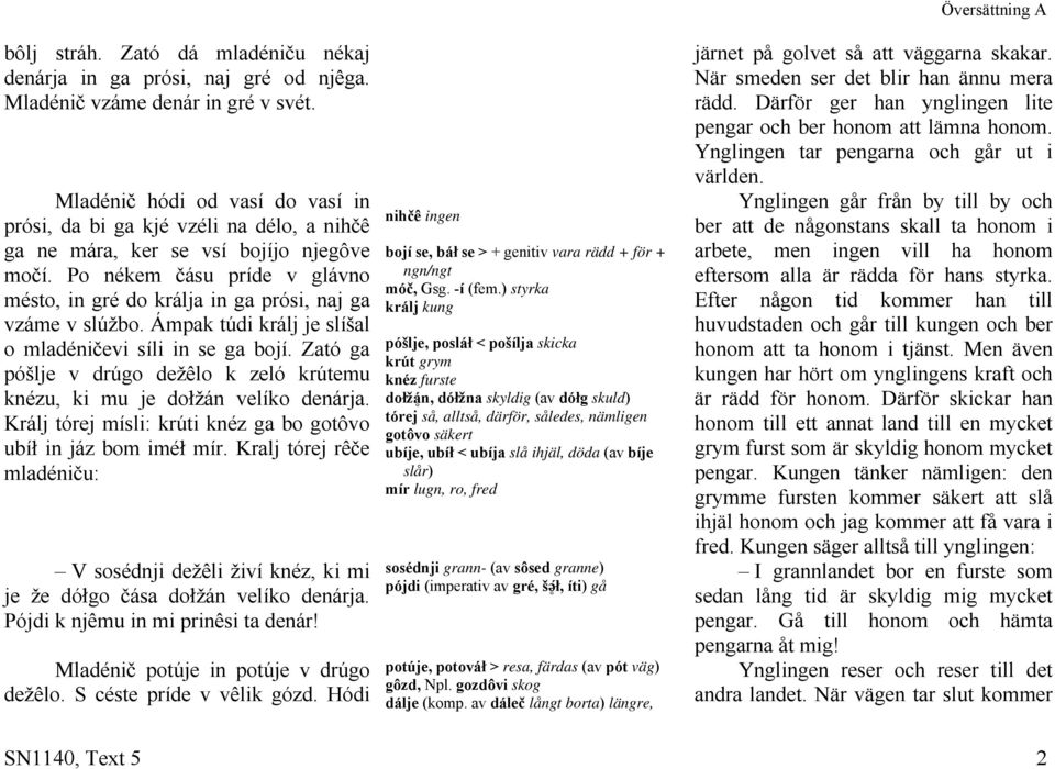 Po nékem čásu príde v glávno mésto, in gré do králja in ga prósi, naj ga vzáme v slúžbo. Ámpak túdi králj je slíšal o mladéničevi síli in se ga bojí.