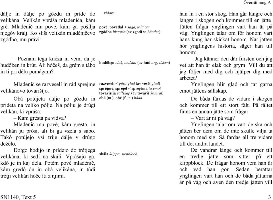 Mladénič se razveselí in rád spréjme velikánovo tovarišíjo. Obá potújeta dálje po gózdu in prídeta na velíko pólje.