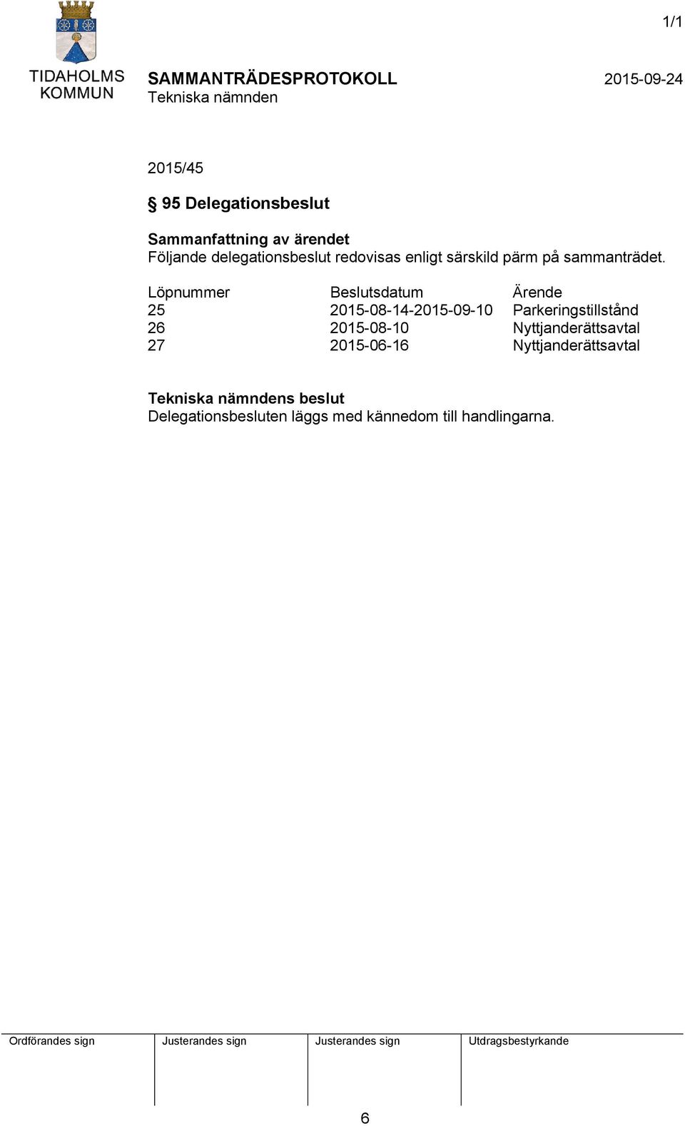 Löpnummer Beslutsdatum Ärende 25 2015-08-14-2015-09-10 Parkeringstillstånd 26