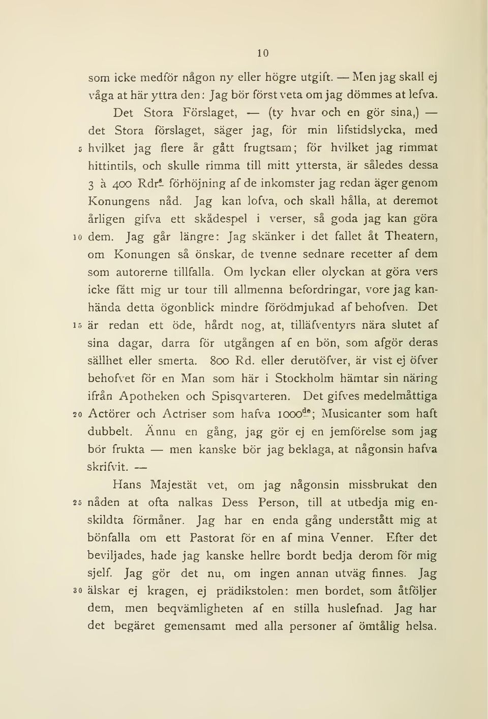 till mitt yttersta, är således dessa 3 ä 400 Rdr- förhöjning af de inkomster jag redan äger genom Konungens nåd.