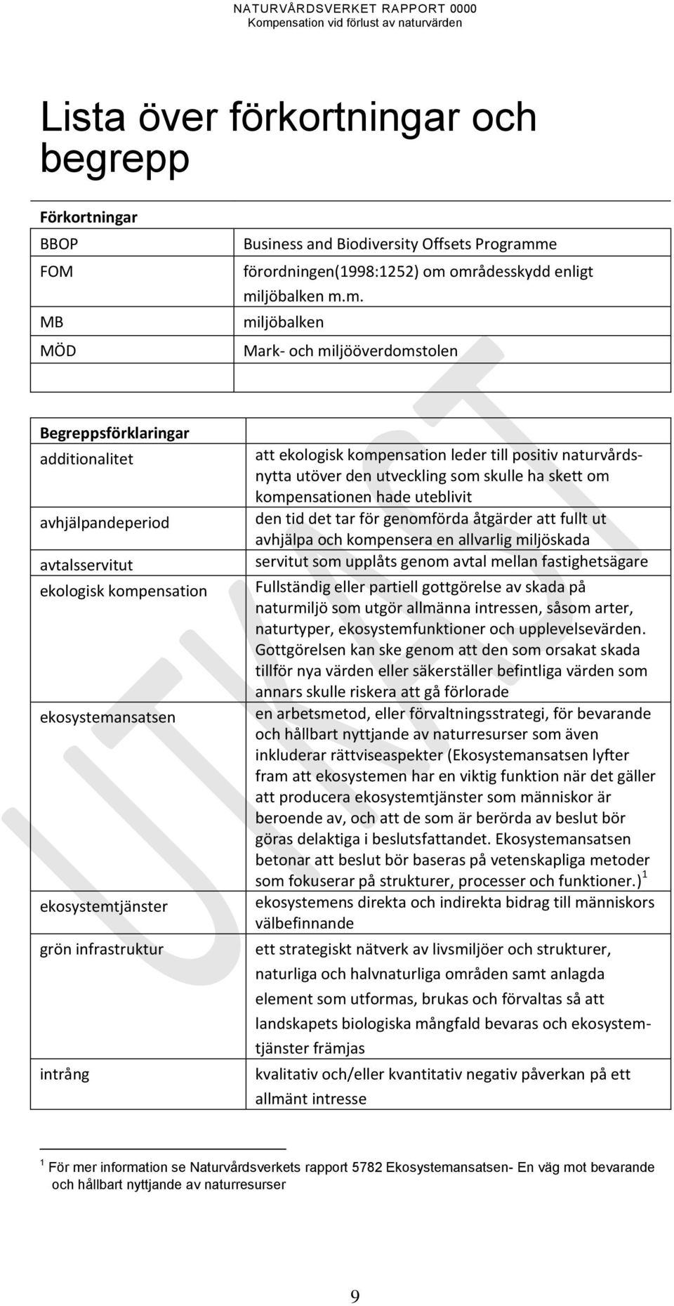 områdesskydd enligt miljöbalken m.m. miljöbalken Mark- och miljööverdomstolen Begreppsförklaringar additionalitet avhjälpandeperiod avtalsservitut ekologisk kompensation ekosystemansatsen