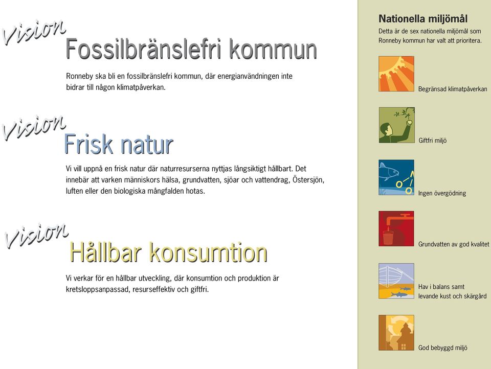 Begränsad klimatpåverkan Frisk natur Giftfri miljö Vi vill uppnå en frisk natur där naturresurserna nyttjas långsiktigt hållbart.