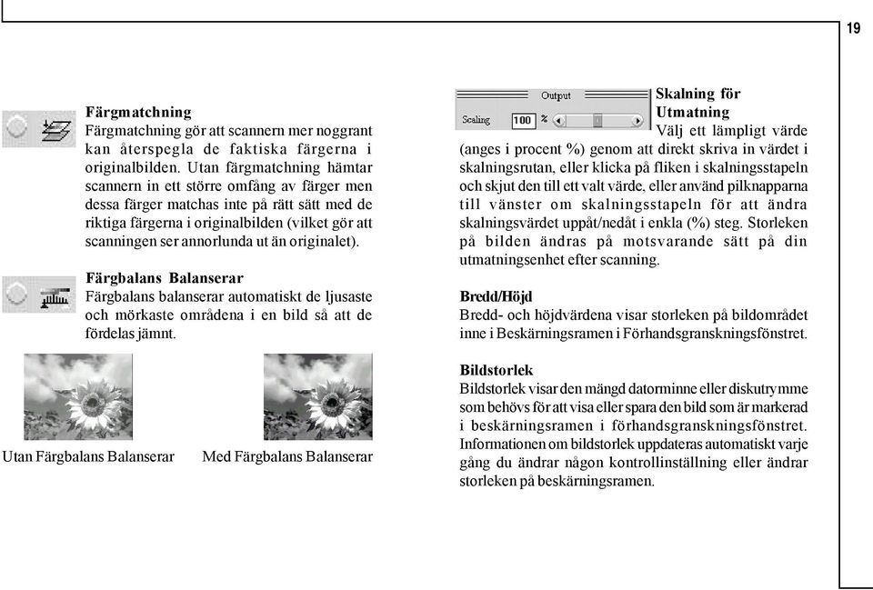 originalet). Färgbalans Balanserar Färgbalans balanserar automatiskt de ljusaste och mörkaste områdena i en bild så att de fördelas jämnt.