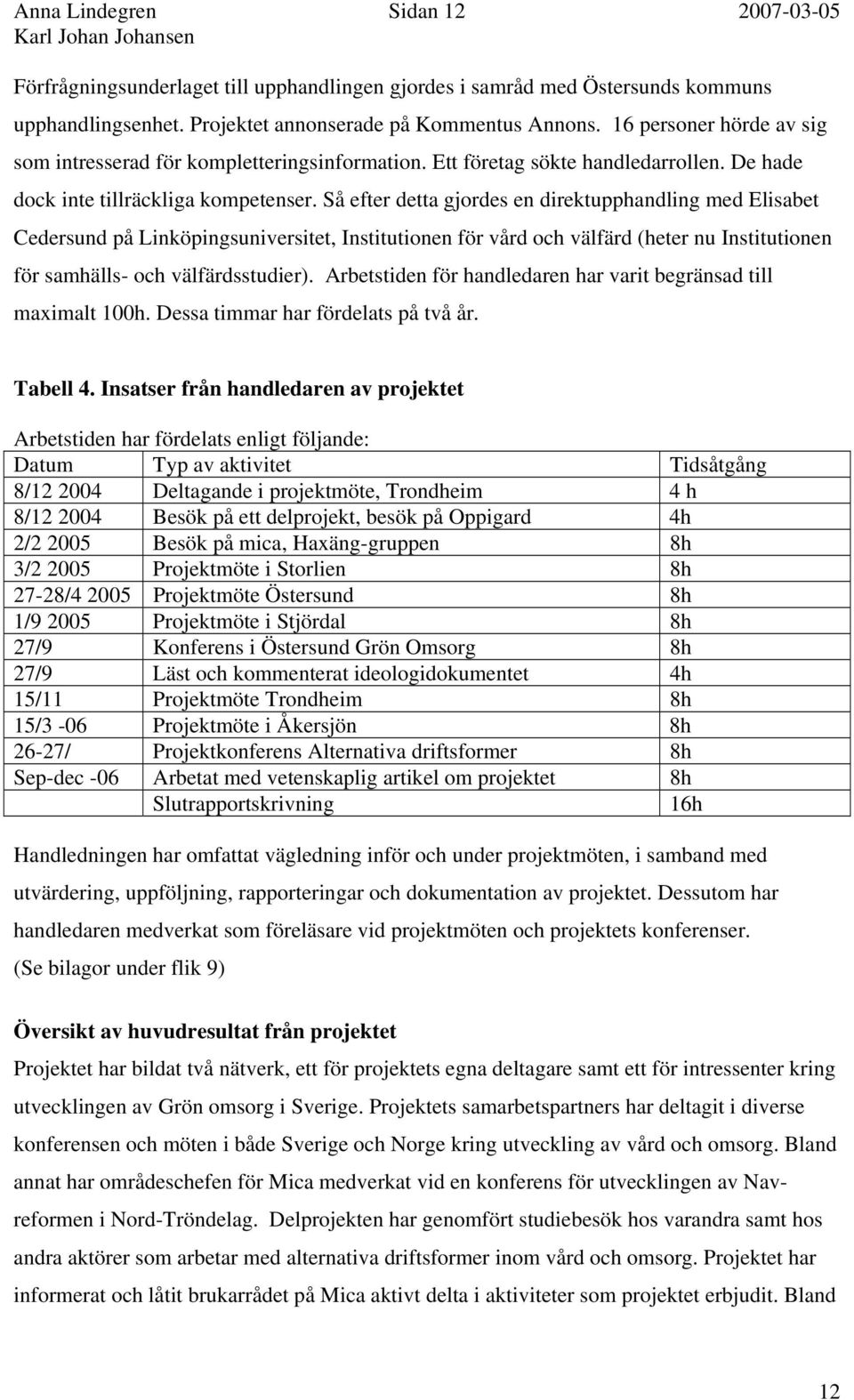 Så efter detta gjordes en direktupphandling med Elisabet Cedersund på Linköpingsuniversitet, Institutionen för vård och välfärd (heter nu Institutionen för samhälls- och välfärdsstudier).