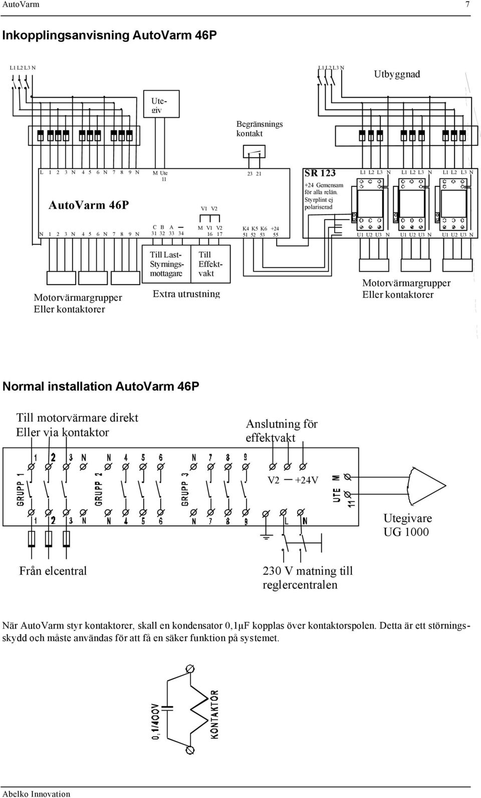 Styrplint ej AutoVarm 46P V1 V2 polariserad N 1 2 3 N 4 5 6 N 7 8 9 N C B A 31 32 33 34 M V1 V2 16 17 K4 K5 K6 +24 51 52 53 55 U1 U2 U3 N U1 U2 U3 N U1 U2 U3 N Motorvärmargrupper Eller kontaktorer