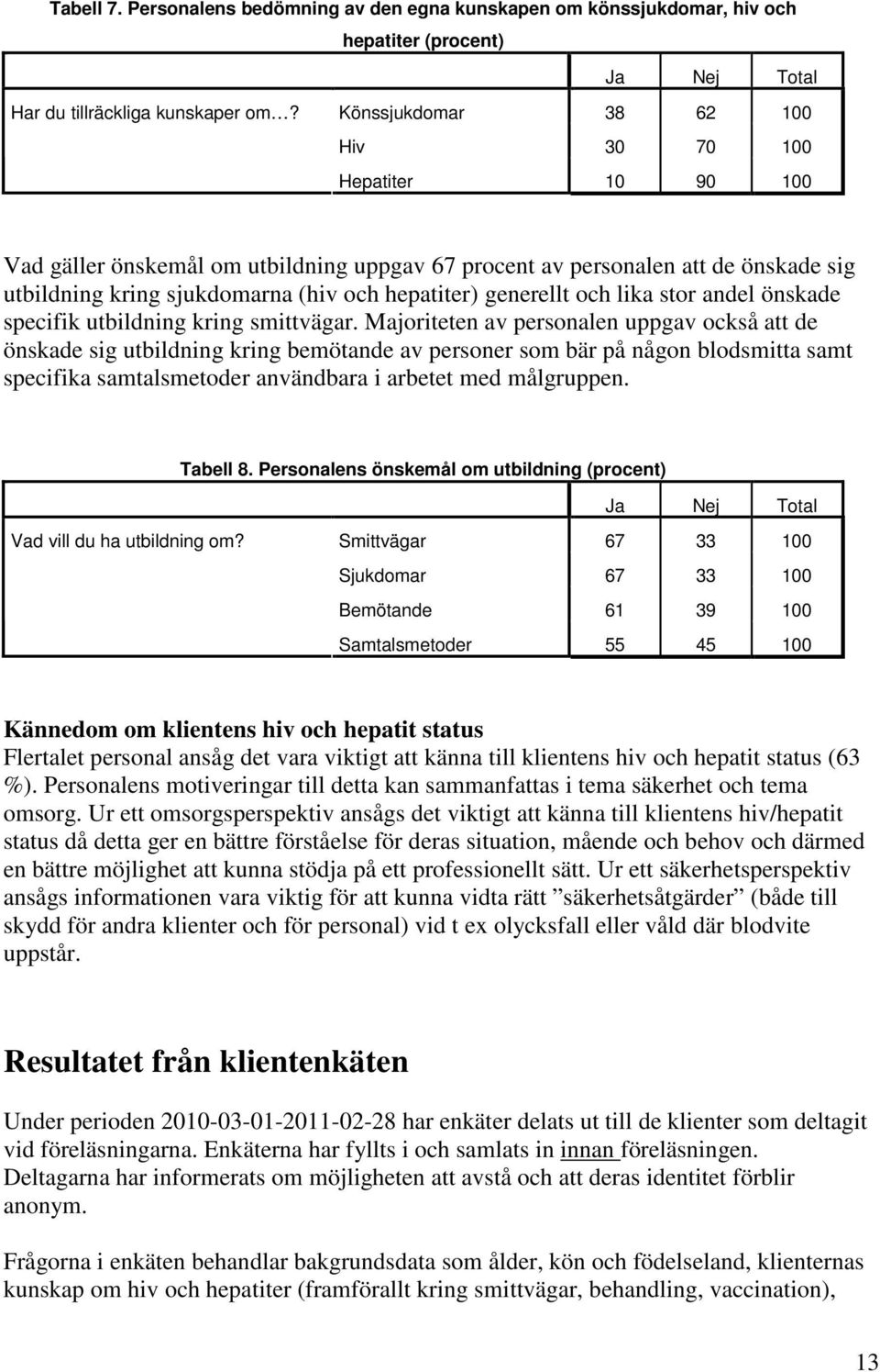 generellt och lika stor andel önskade specifik utbildning kring smittvägar.