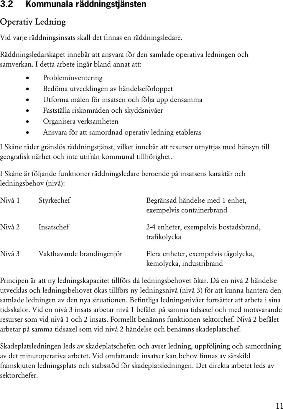 I detta arbete ingår bland annat att: Probleminventering Bedöma utvecklingen av händelseförloppet Utforma målen för insatsen och följa upp densamma Fastställa riskområden och skyddsnivåer Organisera