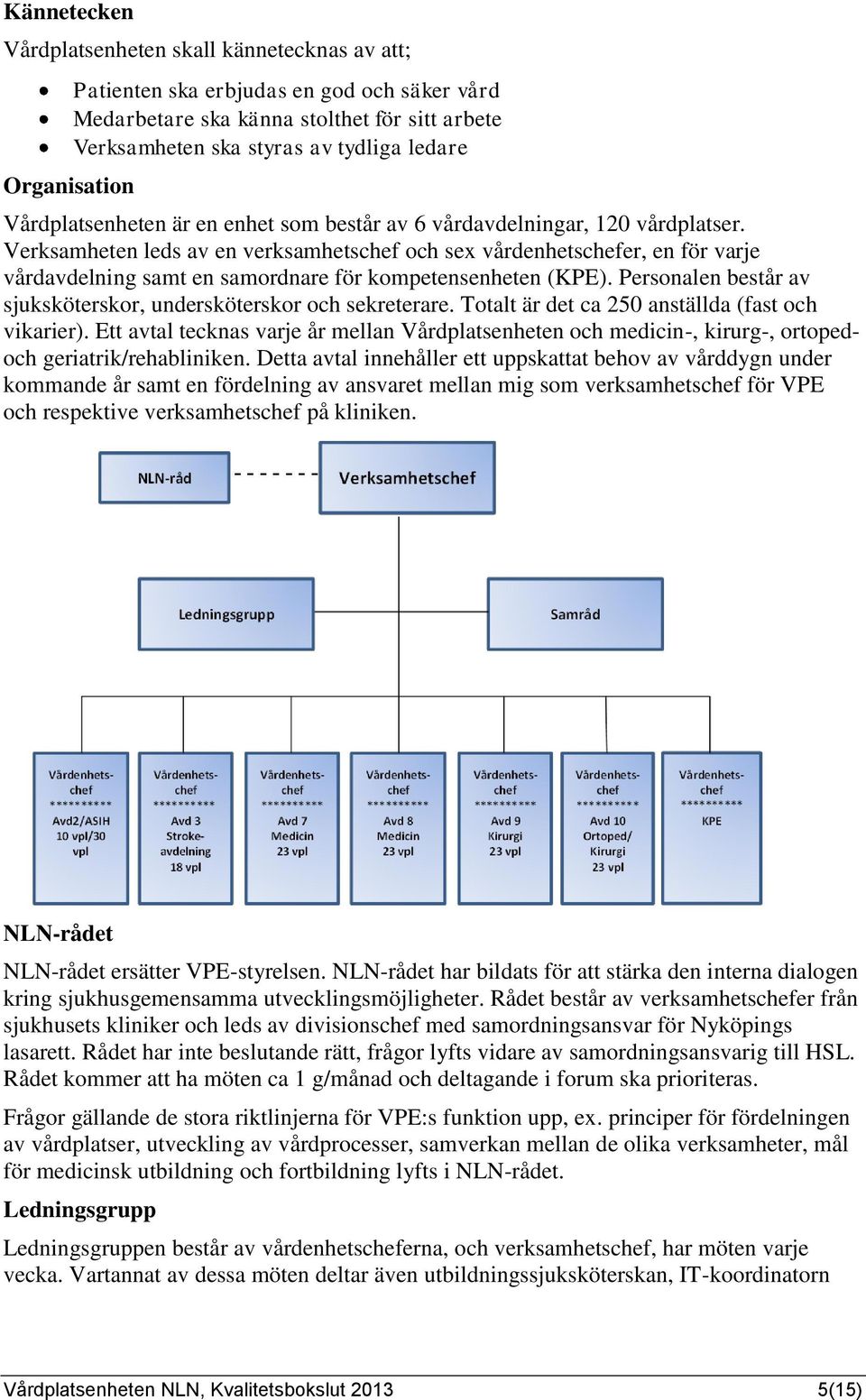 Verksamheten leds av en verksamhetschef och sex vårdenhetschefer, en för varje vårdavdelning samt en samordnare för kompetensenheten (KPE).