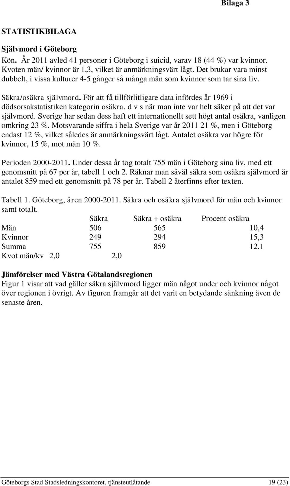 För att få tillförlitligare data infördes år 1969 i dödsorsakstatistiken kategorin osäkra, d v s när man inte var helt säker på att det var självmord.