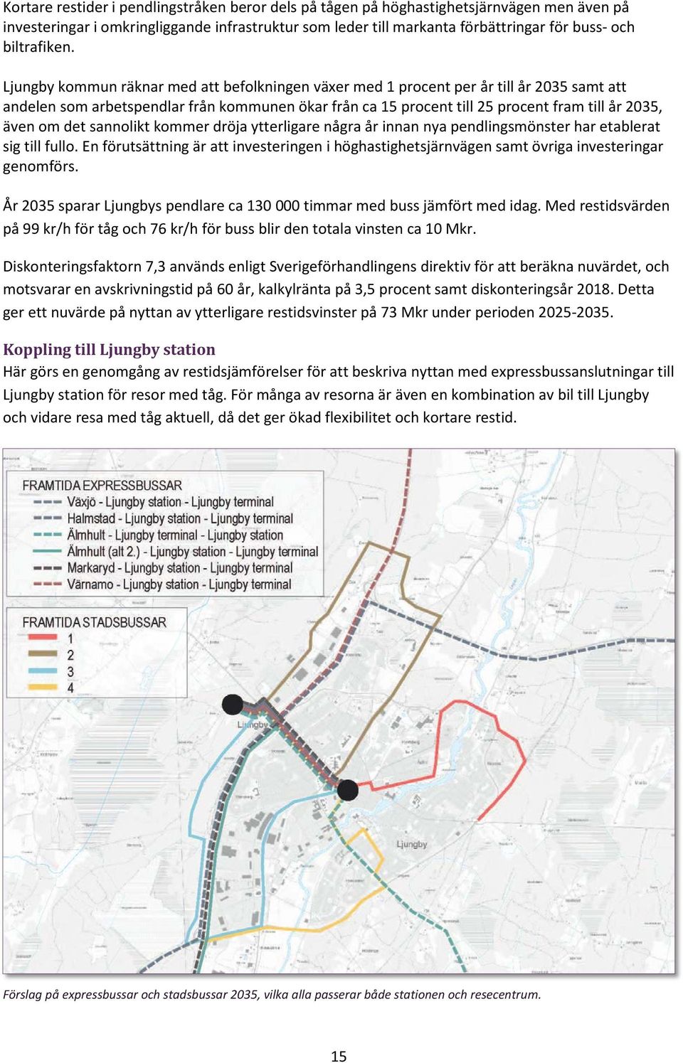 Ljungby kommun räknar med att befolkningen växer med 1 procent per år till år 2035 samt att andelen som arbetspendlar från kommunen ökar från ca 15 procent till 25 procent fram till år 2035, även om