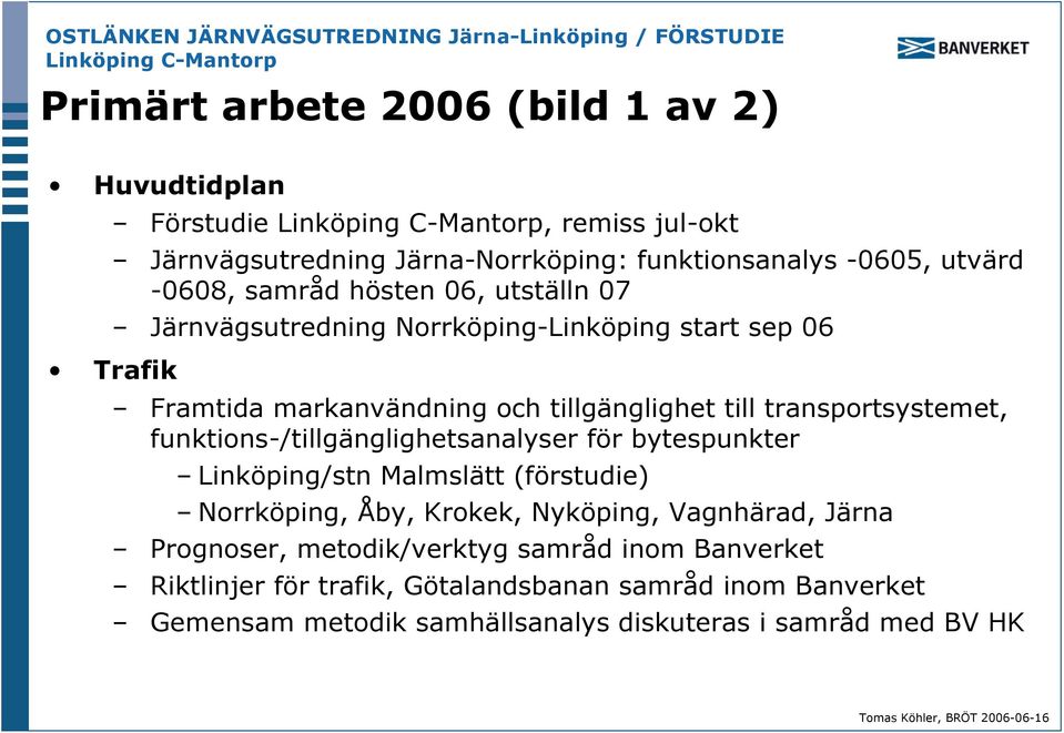 funktions-/tillgänglighetsanalyser för bytespunkter Linköping/stn Malmslätt (förstudie) Norrköping, Åby, Krokek, Nyköping, Vagnhärad, Järna Prognoser,