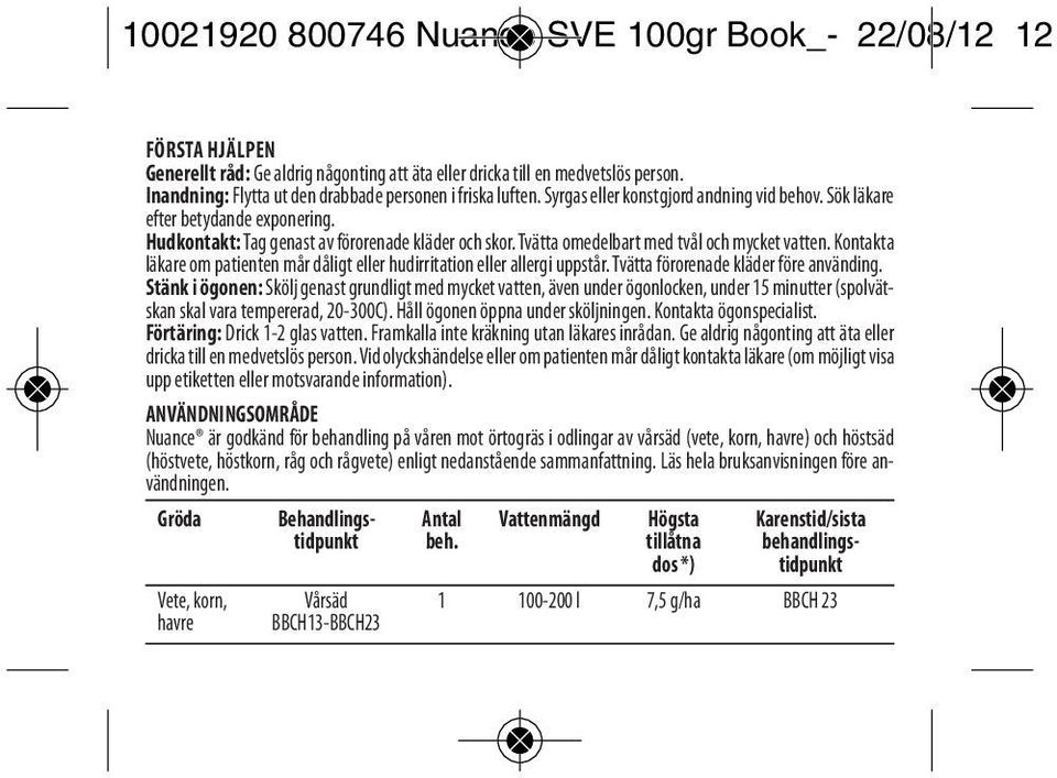 Kontakta läkare om patienten mår dåligt eller hudirritation eller allergi uppstår. Tvätta förorenade kläder före använding.