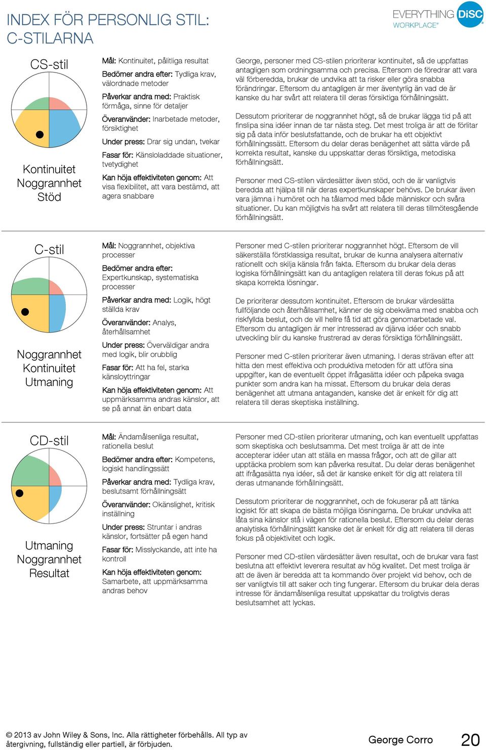 visa flexibilitet, att vara bestämd, att agera snabbare George, personer med CS-stilen prioriterar kontinuitet, så de uppfattas antagligen som ordningsamma och precisa.