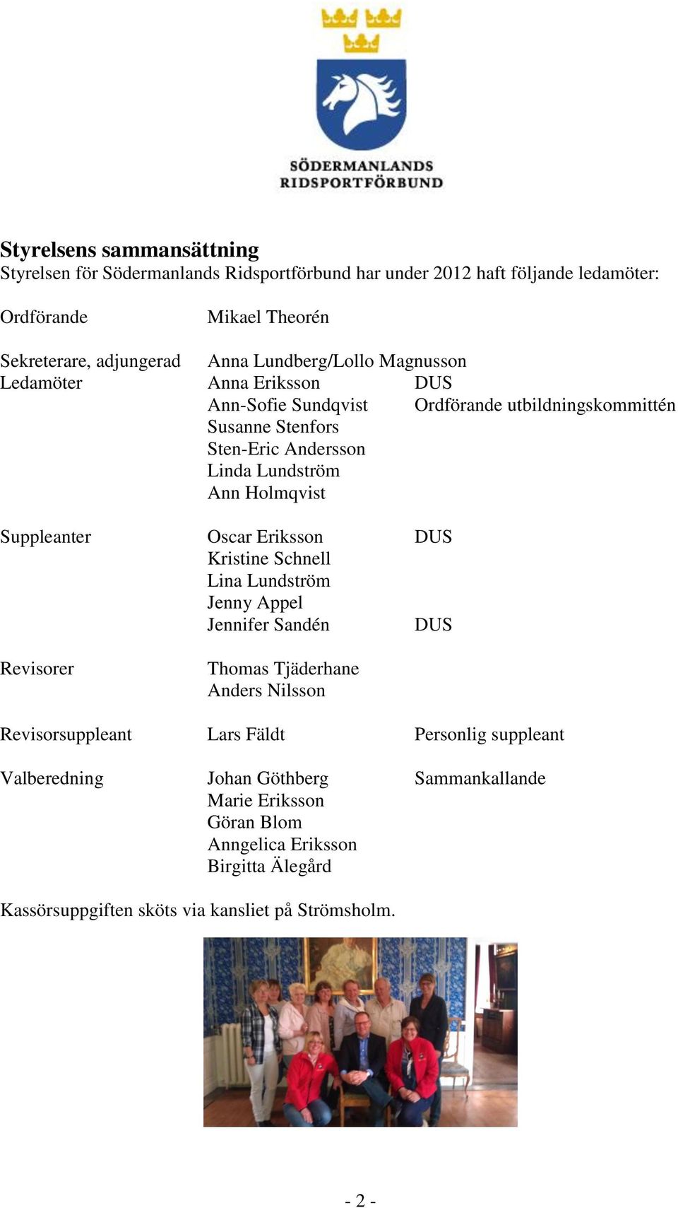 Holmqvist Suppleanter Oscar Eriksson DUS Kristine Schnell Lina Lundström Jenny Appel Jennifer Sandén DUS Revisorer Thomas Tjäderhane Anders Nilsson Revisorsuppleant Lars