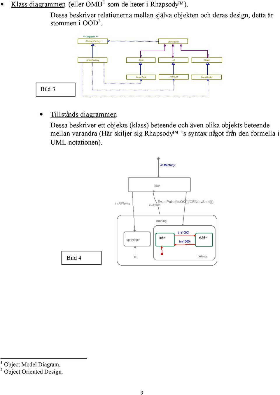 (klass) beteende och även olika objekts beteende mellan varandra (Här skiljer sig Rhapsody s syntax något från den formella i UML notationen).