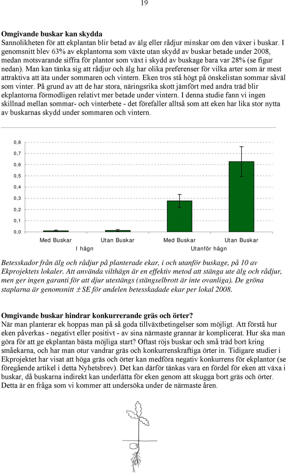 Man kan tänka sig att rådjur och älg har olika preferenser för vilka arter som är mest attraktiva att äta under sommaren och vintern. Eken tros stå högt på önskelistan sommar såväl som vinter.