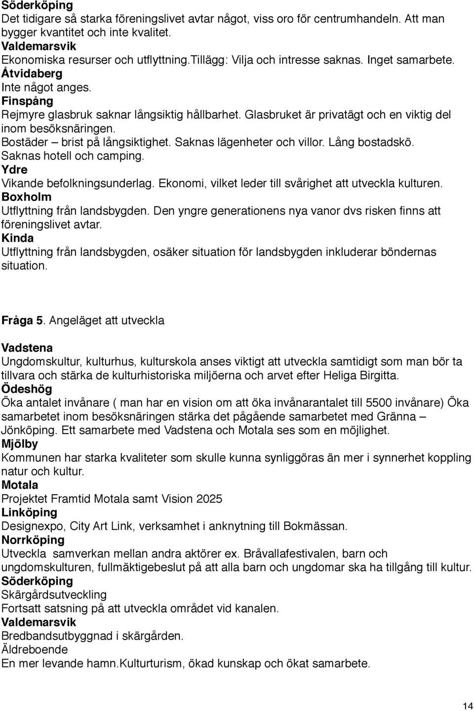 Bostäder brist på långsiktighet. Saknas lägenheter och villor. Lång bostadskö. Saknas hotell och camping. Ydre Vikande befolkningsunderlag. Ekonomi, vilket leder till svårighet att utveckla kulturen.