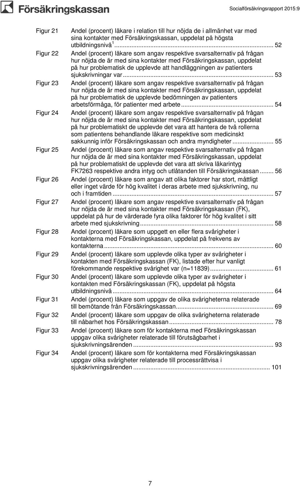 .. 52 Andel (procent) läkare som angav respektive svarsalternativ på frågan hur nöjda de är med sina kontakter med Försäkringskassan, uppdelat på hur problematisk de upplevde att handläggningen av