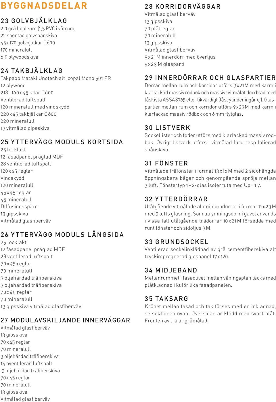 KORTSIDA 25 lockläkt 12 fasadpanel präglad MDF 28 ventilerad luftspalt 120 x 45 reglar Vindskydd 120 mineralull 45 x 45 reglar 45 mineralull Diffusionsspärr 26 Y T TER VÄGG MODUL S L Å NGSIDA 25