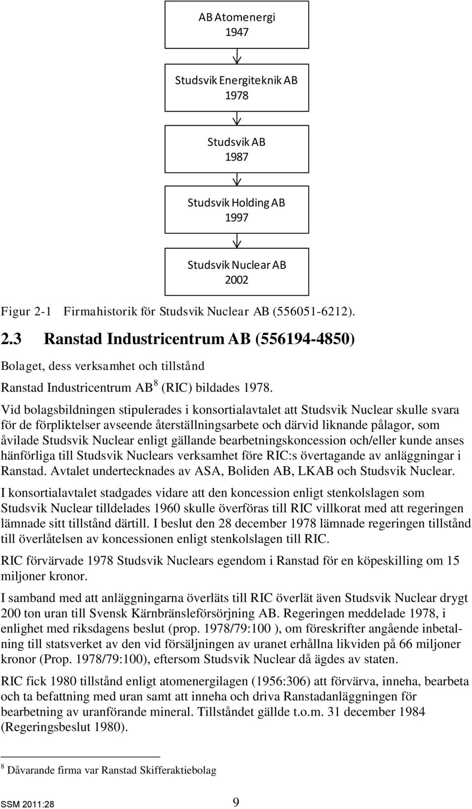 3 Ranstad Industricentrum AB (556194-4850) Bolaget, dess verksamhet och tillstånd Studsvik Nuclear AB 2002 Ranstad Industricentrum AB 8 (RIC) bildades 1978.