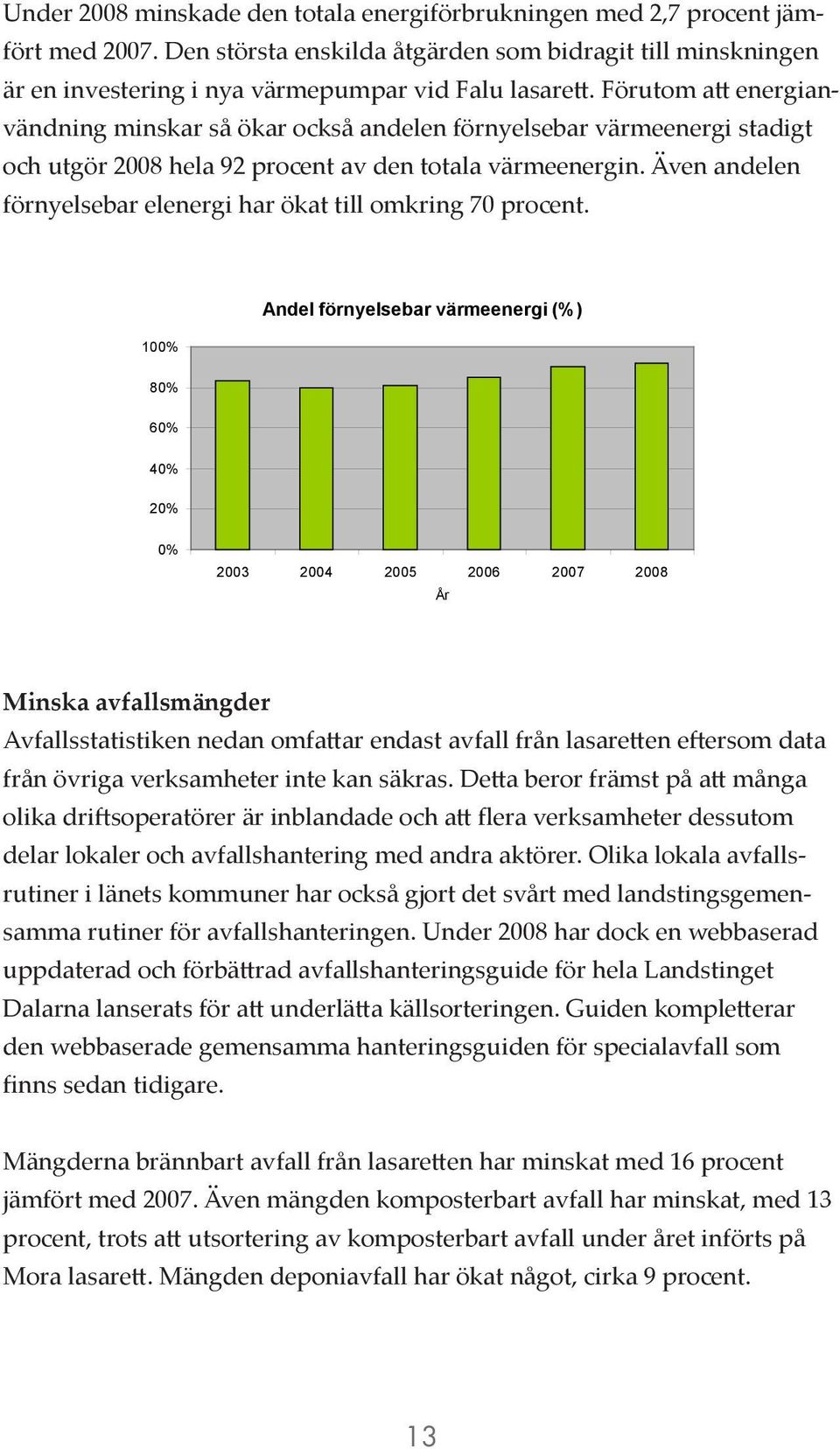 Även andelen förnyelsebar elenergi har ökat till omkring 70 procent.