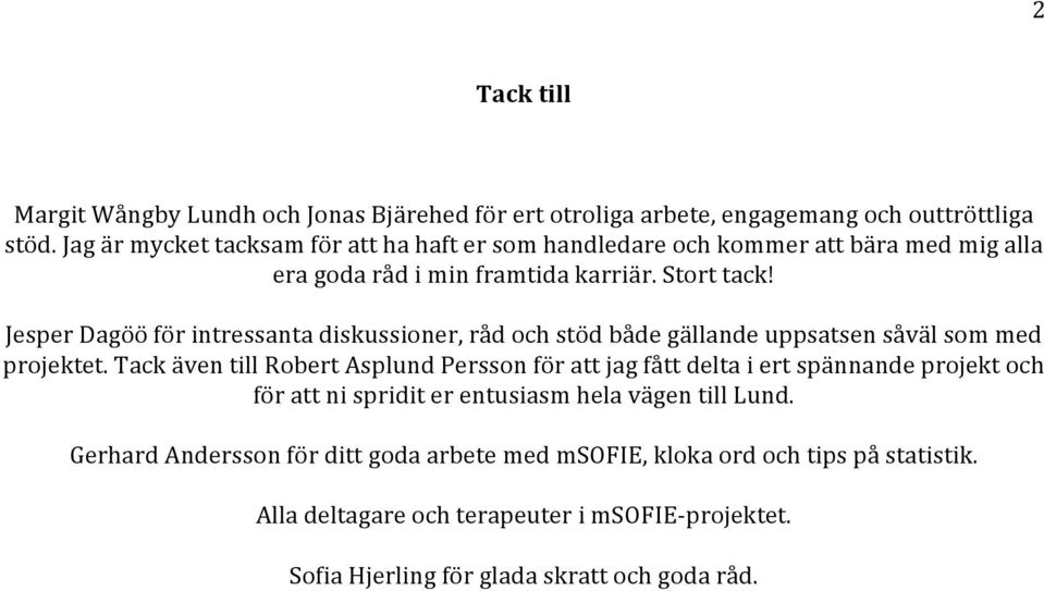 Jesper Dagöö för intressanta diskussioner, råd och stöd både gällande uppsatsen såväl som med projektet.