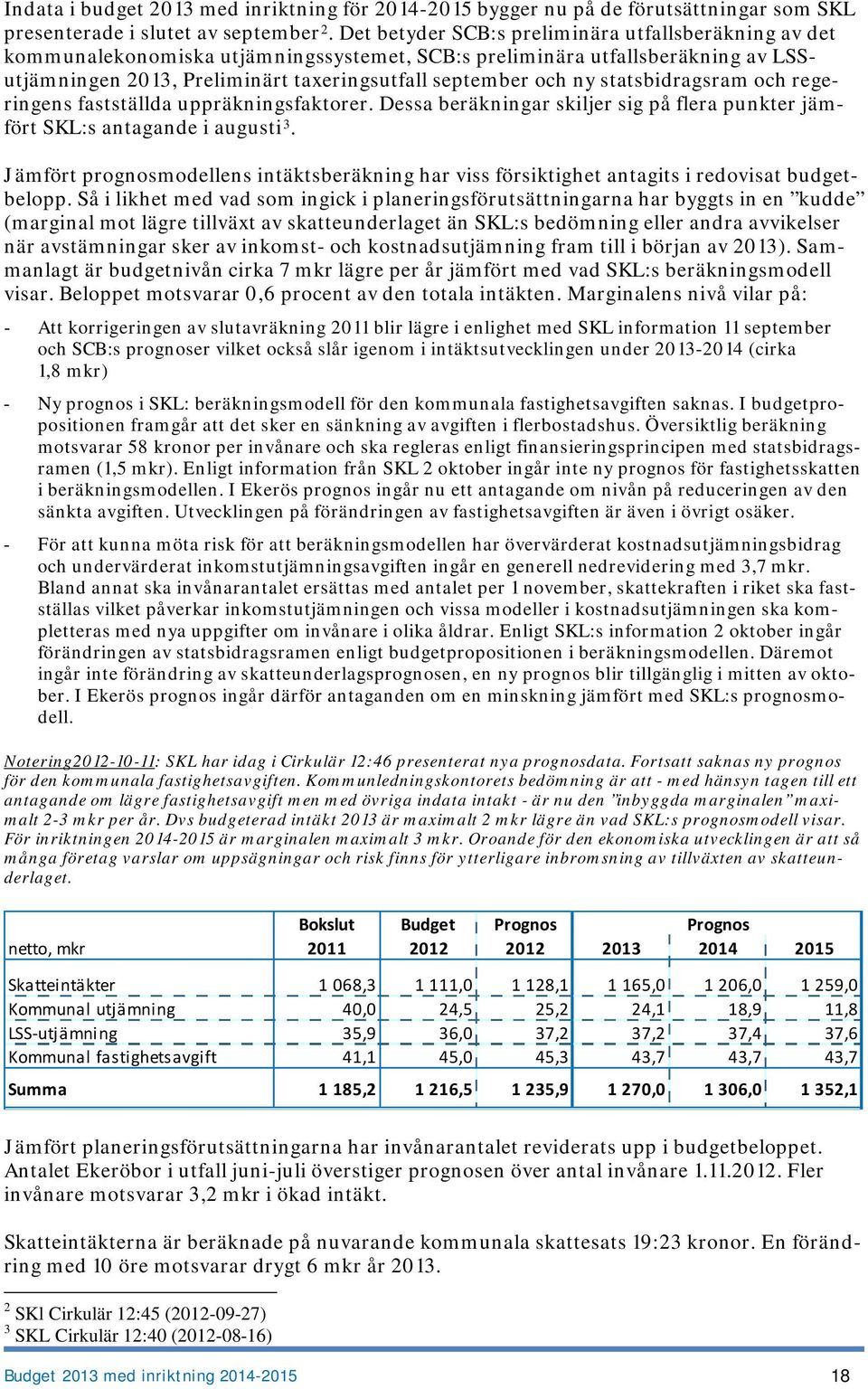 statsbidragsram och regeringens fastställda uppräkningsfaktorer. Dessa beräkningar skiljer sig på flera punkter jämfört SKL:s antagande i augusti 3.