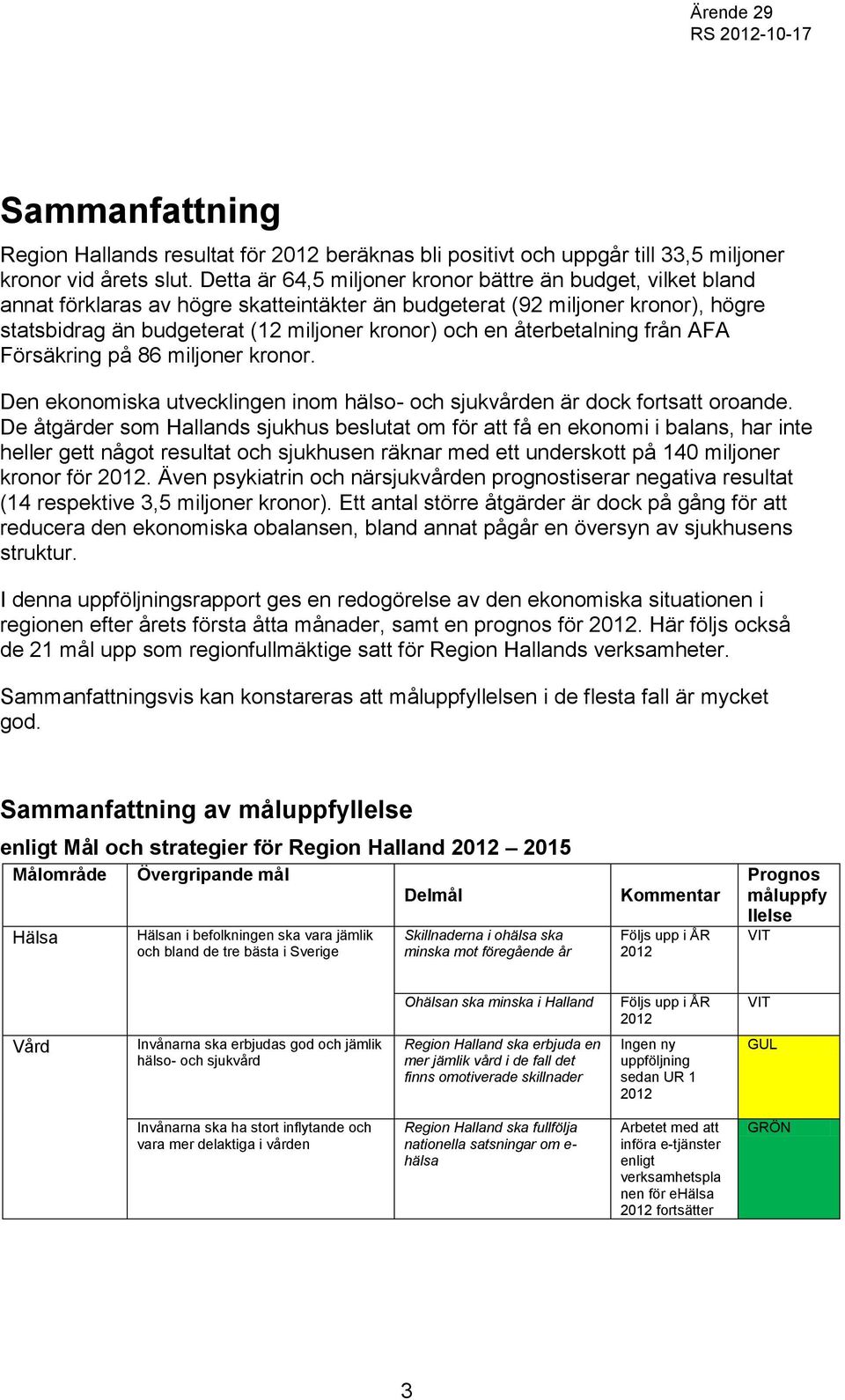 återbetalning från AFA Försäkring på 86 miljoner kronor. Den ekonomiska utvecklingen inom hälso- och sjukvården är dock fortsatt oroande.