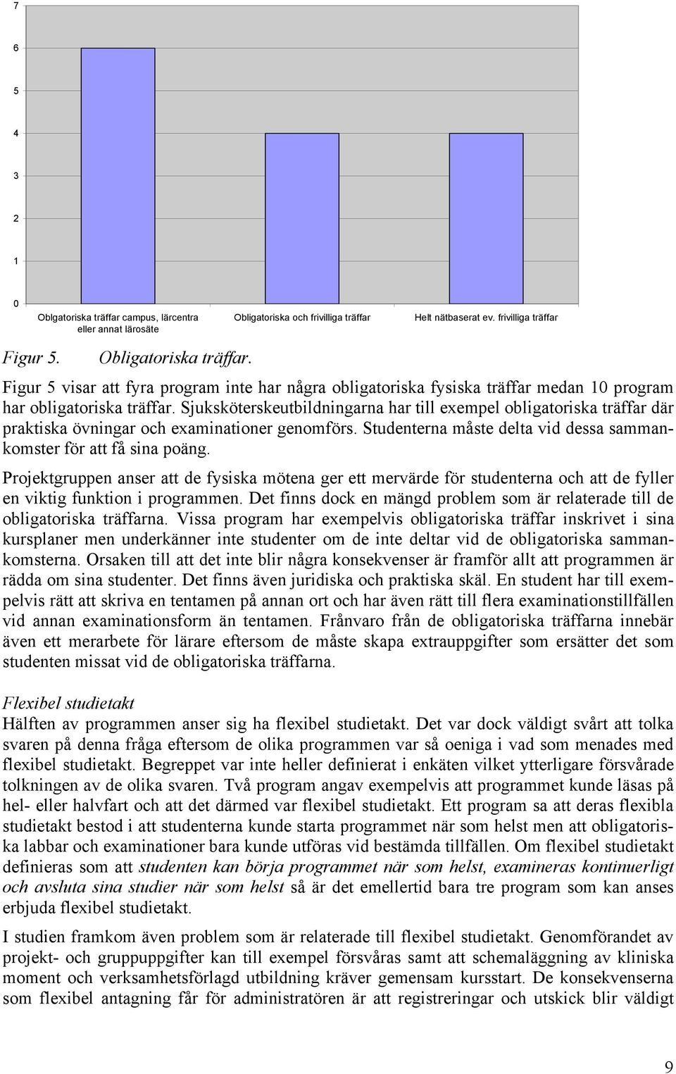 Sjuksköterskeutbildningarna har till exempel obligatoriska träffar där praktiska övningar och examinationer genomförs. Studenterna måste delta vid dessa sammankomster för att få sina poäng.