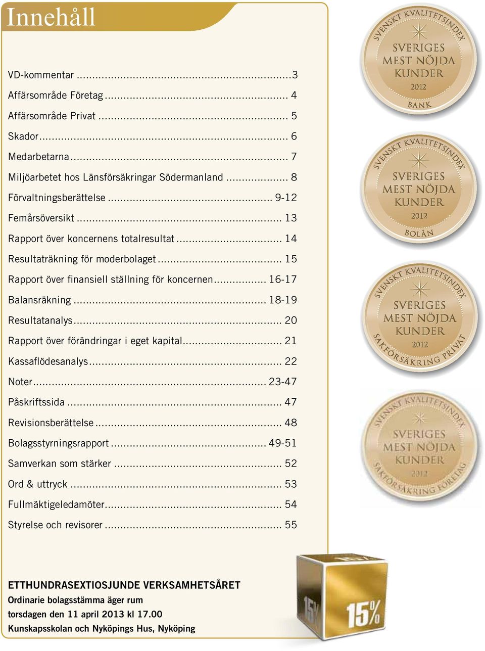 .. 18-19 Resultatanalys... 20 Rapport över förändringar i eget kapital... 21 Kassaflödesanalys... 22 Noter... 23-47 Påskriftssida... 47 Revisionsberättelse... 48 Bolagsstyrningsrapport.