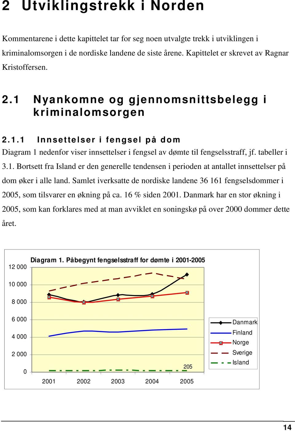 tabeller i 3.1. Bortsett fra Island er den generelle tendensen i perioden at antallet innsettelser på dom øker i alle land.