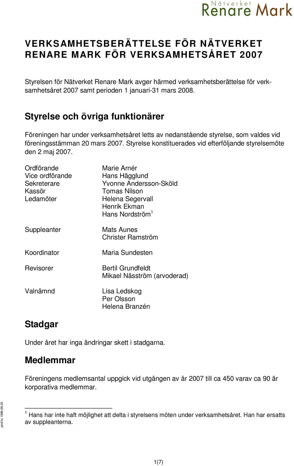 Styrelse konstituerades vid efterföljande styrelsemöte den 2 maj 2007.