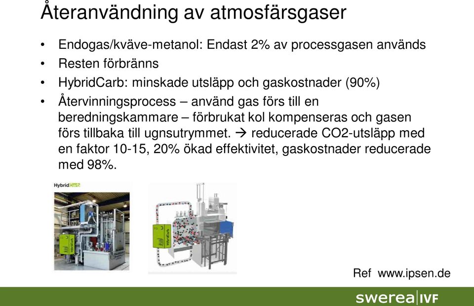 till en beredningskammare förbrukat kol kompenseras och gasen förs tillbaka till ugnsutrymmet.