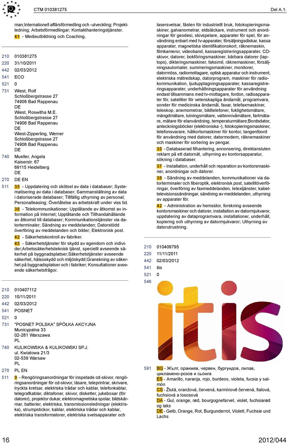 67 69115 Heidelberg EN 35 - Uppdatering och skötsel av data i databaser; Systematisering av data i databaser; Sammanställning av data i datoriserade databaser; Tillfällig uthyrning av personal;