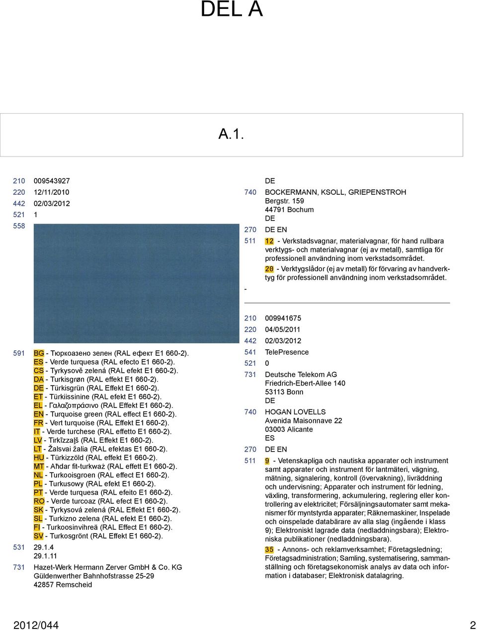 2 - Verktygslådor (ej av metall) för förvaring av handverktyg för professionell användning inom verkstadsområdet. 591 BG - Тюркоазено зелен (RAL ефект E1 66-2).