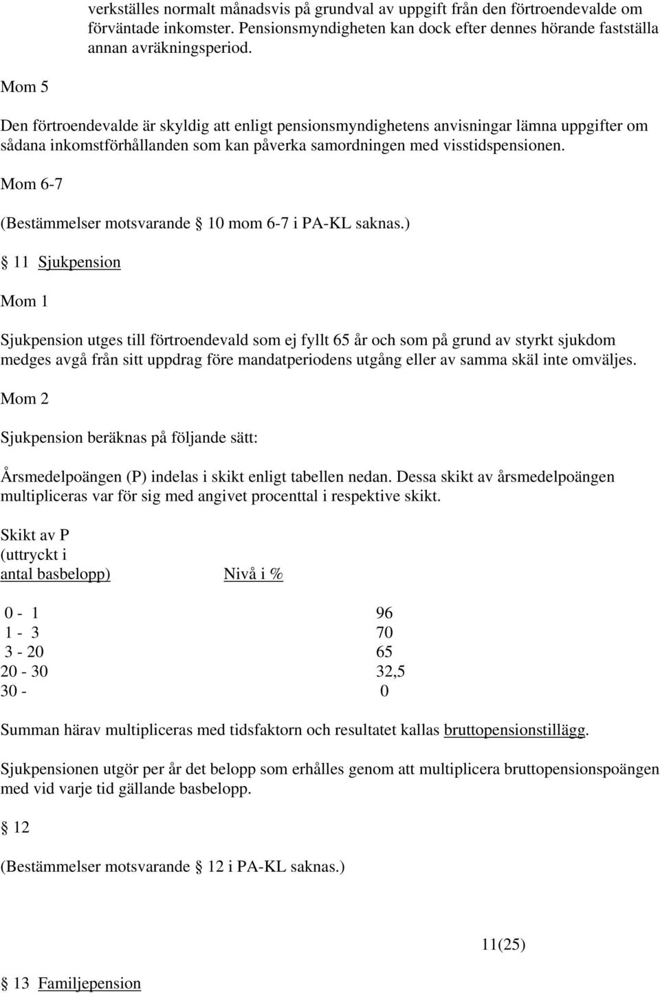 Mom 6-7 (Bestämmelser motsvarande 10 mom 6-7 i PA-KL saknas.