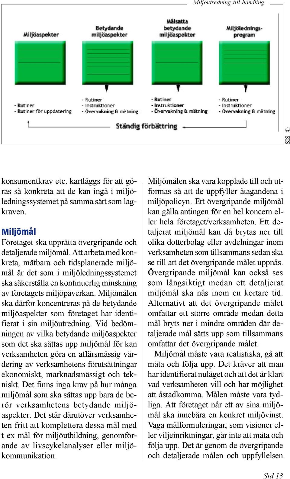 Att arbeta med konkreta, mätbara och tidsplanerade miljömål är det som i miljöledningssystemet ska säkerställa en kontinuerlig minskning av företagets miljöpåverkan.