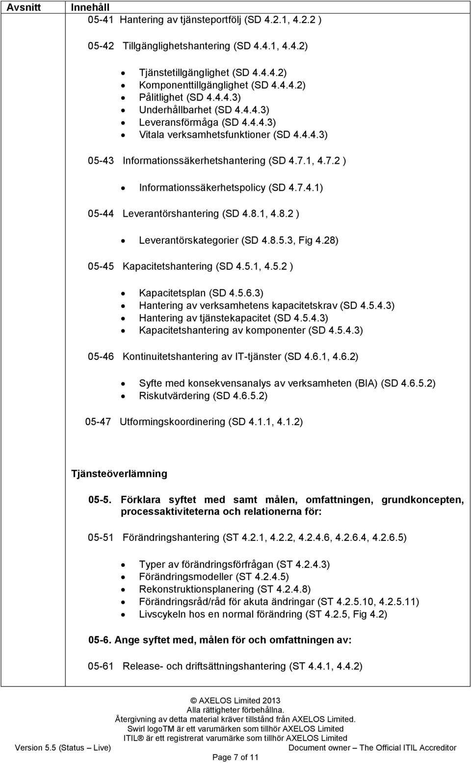 8.1, 4.8.2 ) Leverantörskategorier (SD 4.8.5.3, Fig 4.28) 05-45 Kapacitetshantering (SD 4.5.1, 4.5.2 ) Kapacitetsplan (SD 4.5.6.3) Hantering av verksamhetens kapacitetskrav (SD 4.5.4.3) Hantering av tjänstekapacitet (SD 4.