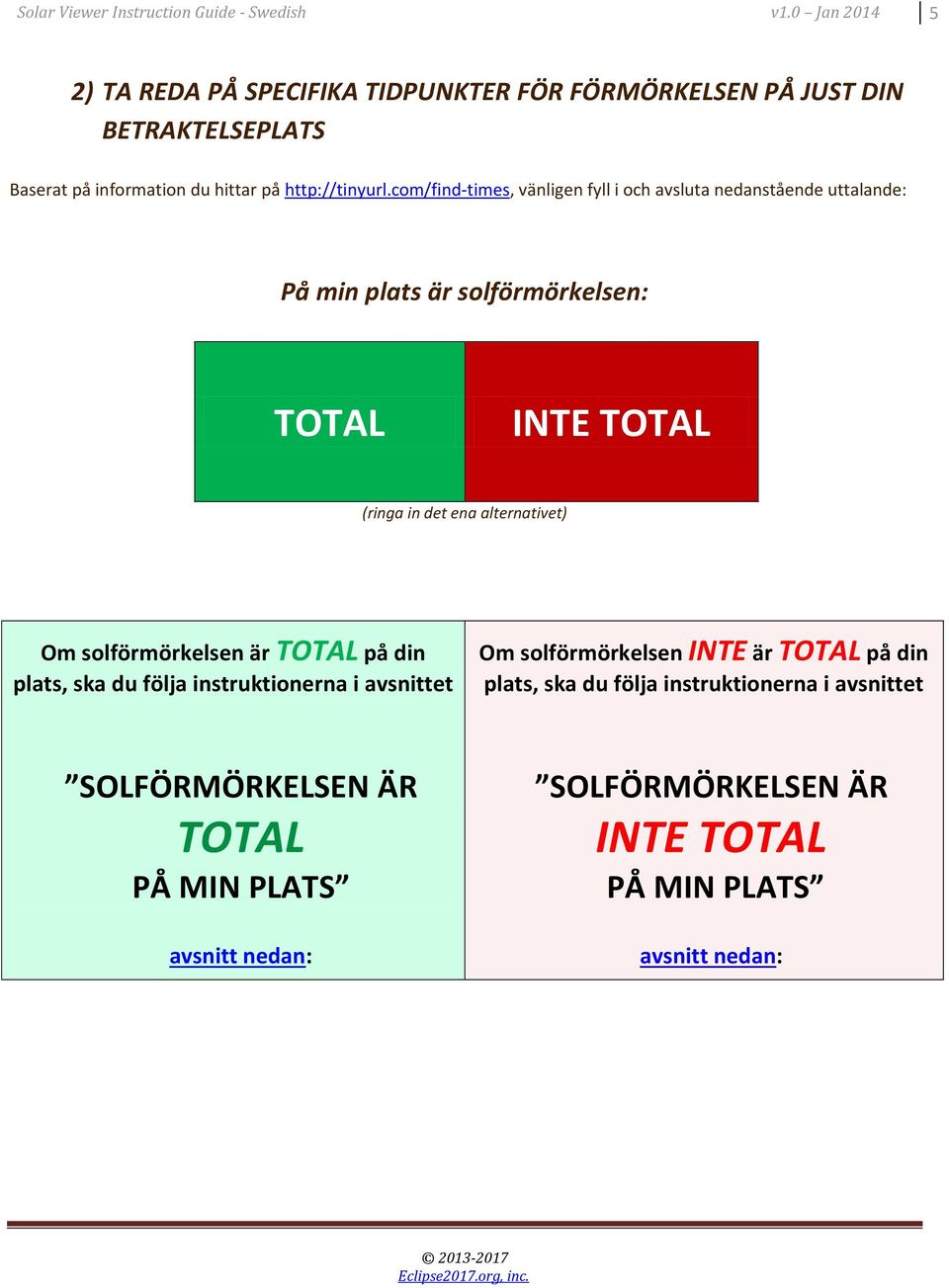 com/find-times, vänligen fyll i och avsluta nedanstående uttalande: På min plats är solförmörkelsen: TOTAL INTE TOTAL (ringa in det ena alternativet) Om