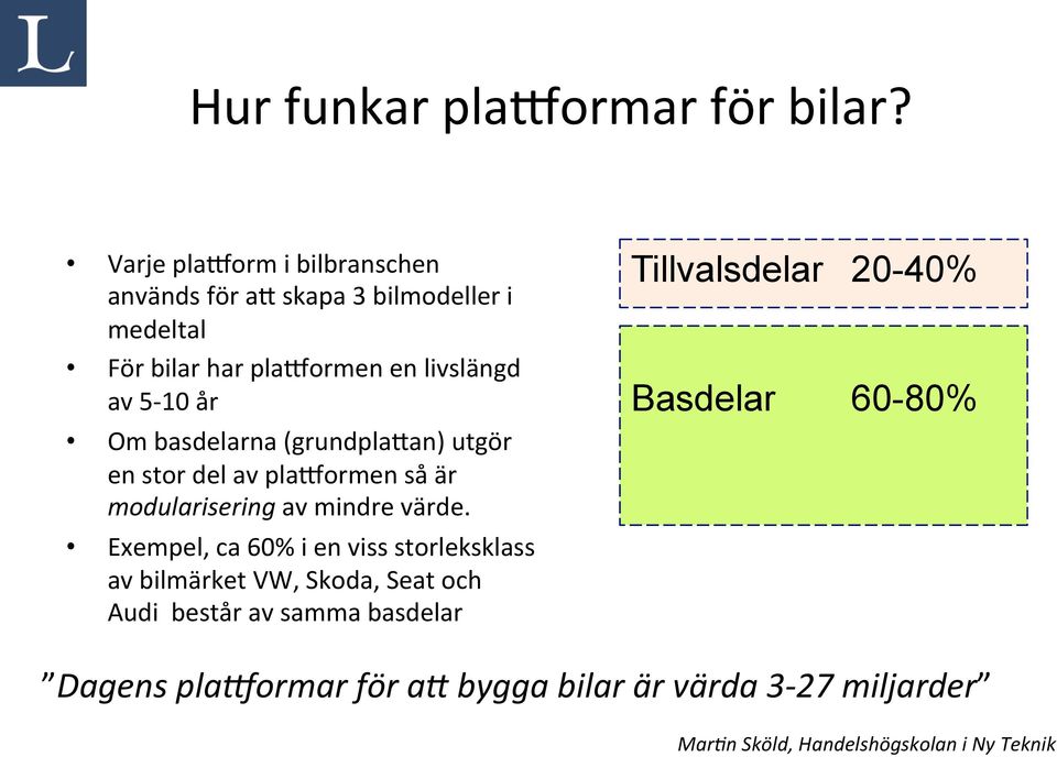 Om basdelarna (grundplapan) utgör en stor del av plaaormen så är modularisering av mindre värde.