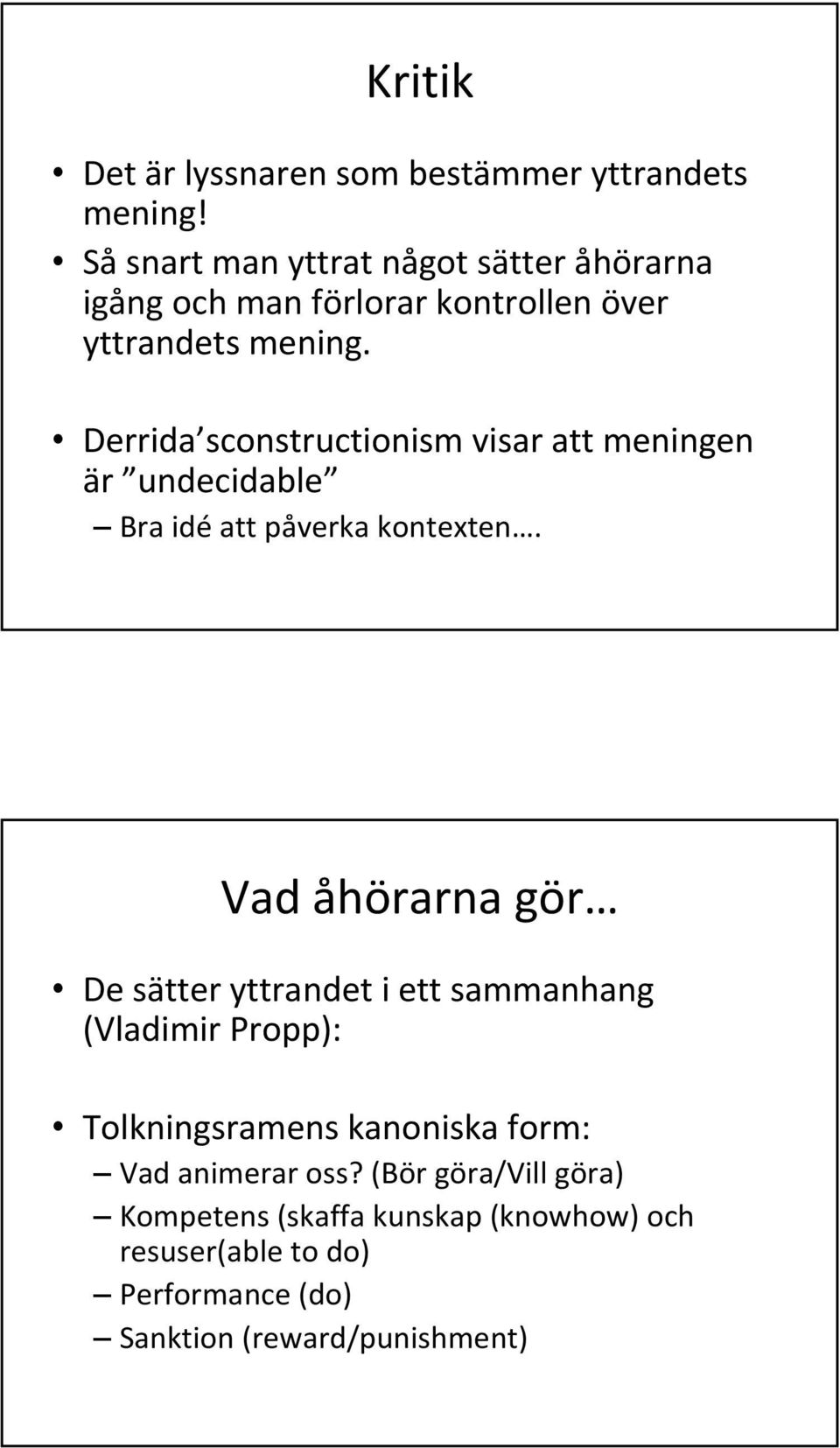 Derrida sconstructionism visar att meningen är undecidable Bra idé att påverka kontexten.