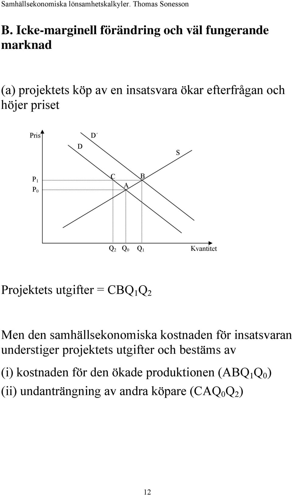 1 Q 2 Men den samhällsekonomiska kostnaden för insatsvaran understiger projektets utgifter och bestäms