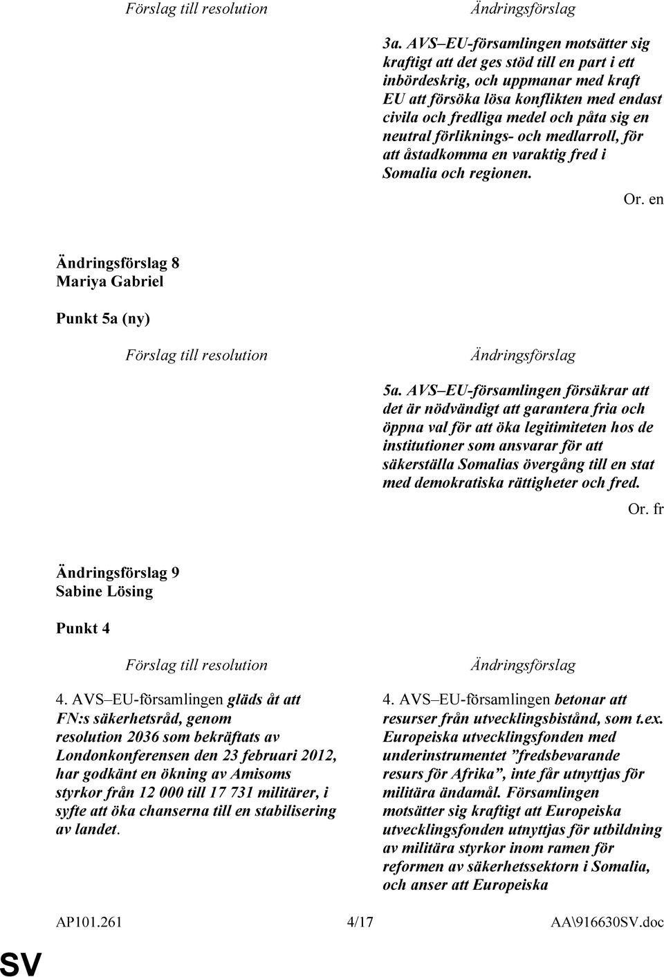 AVS EU-församlingen försäkrar att det är nödvändigt att garantera fria och öppna val för att öka legitimiteten hos de institutioner som ansvarar för att säkerställa Somalias övergång till en stat med