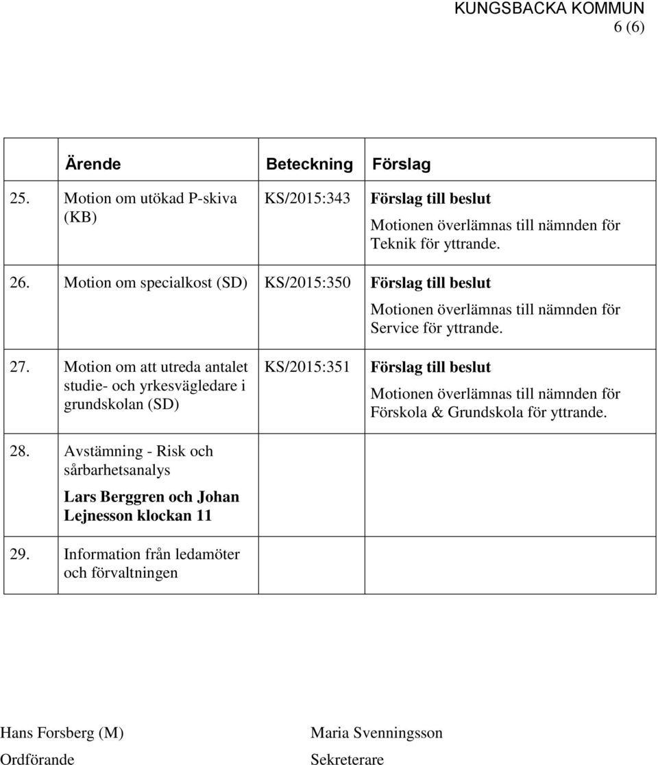 Motion om att utreda antalet studie- och yrkesvägledare i grundskolan (SD) 28.